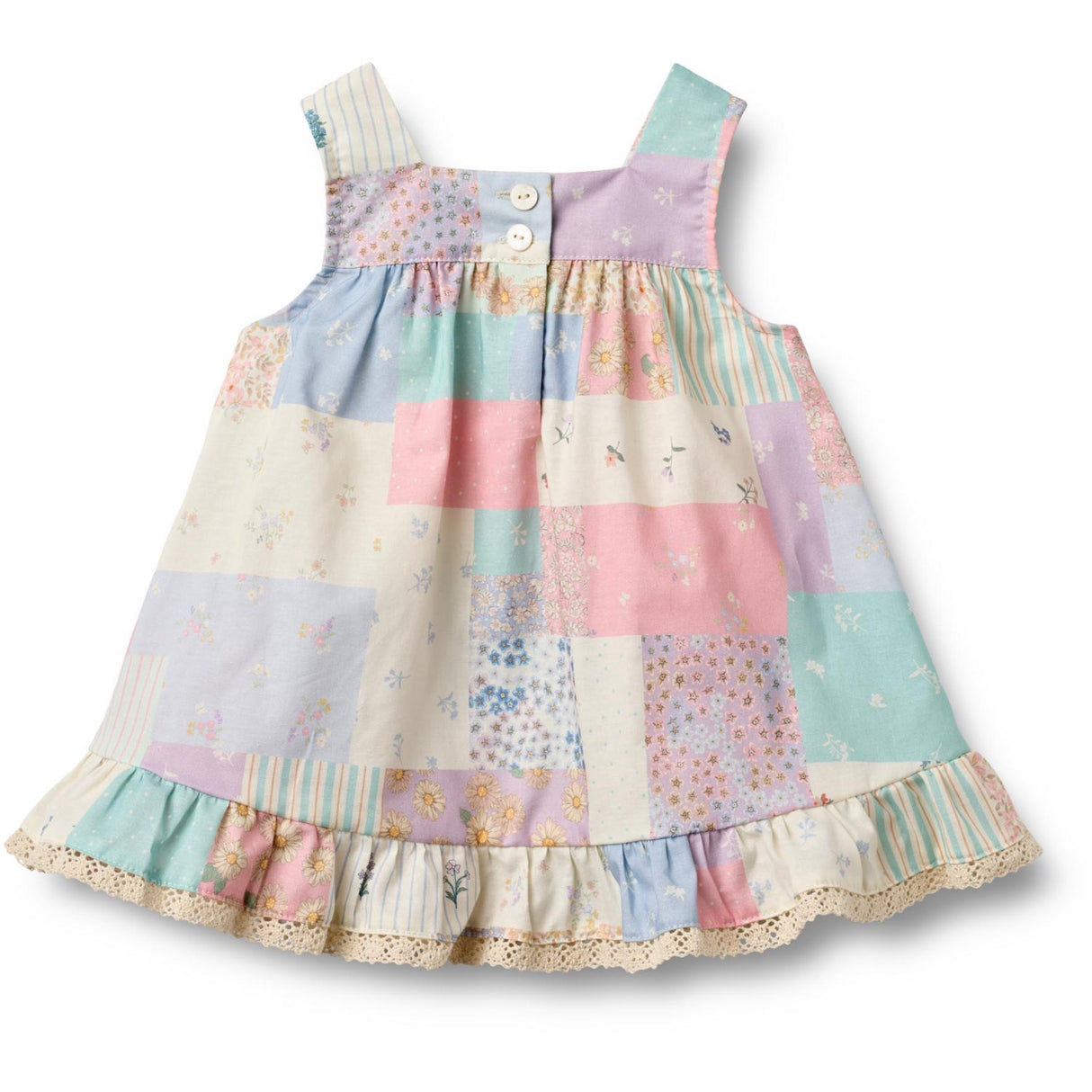 Wheat Patchwork Flowers Kjole Ruffle Ayla