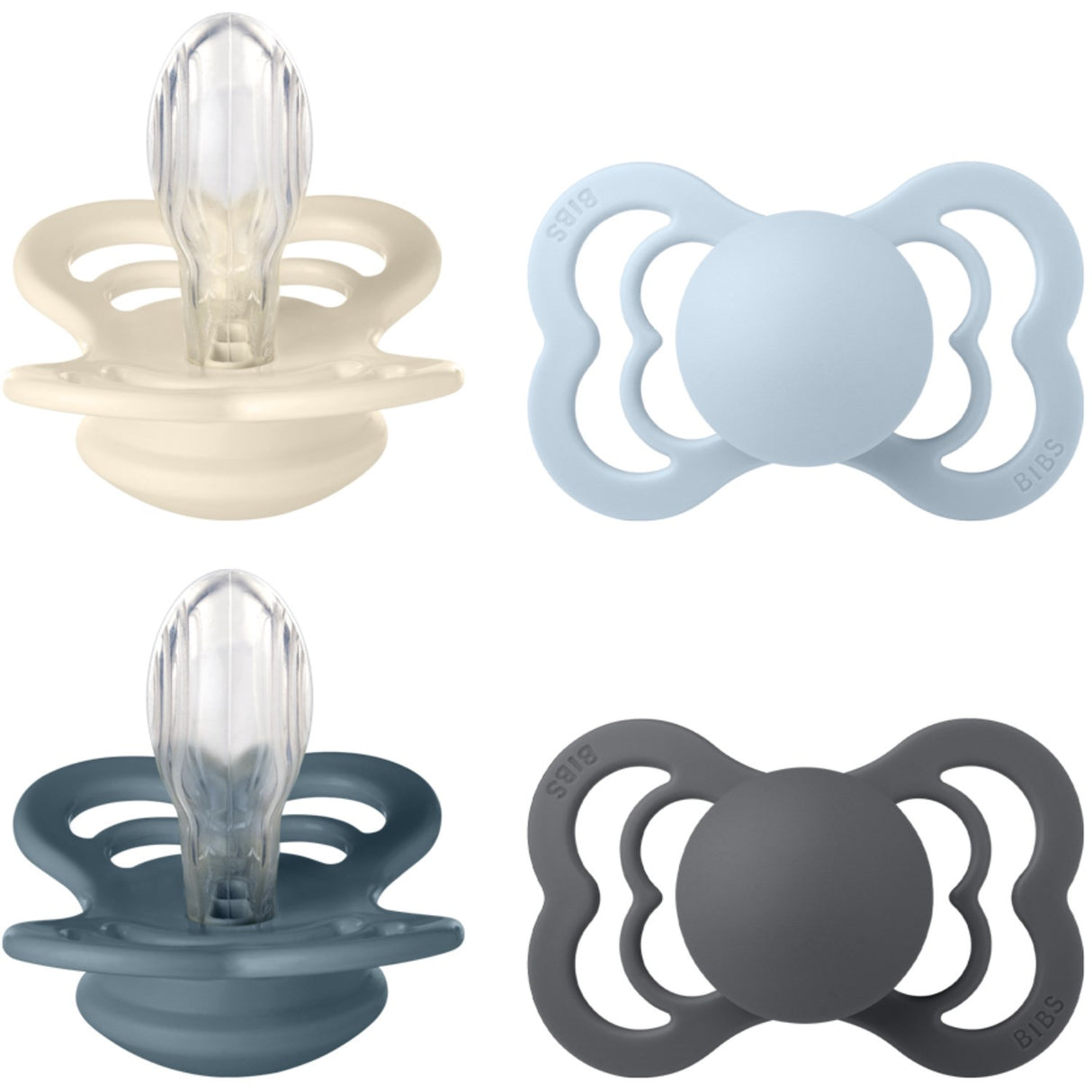 Bibs Ivory/Baby Blue/Petrol/Iron Smokk Supreme 4-Pakke Silikon