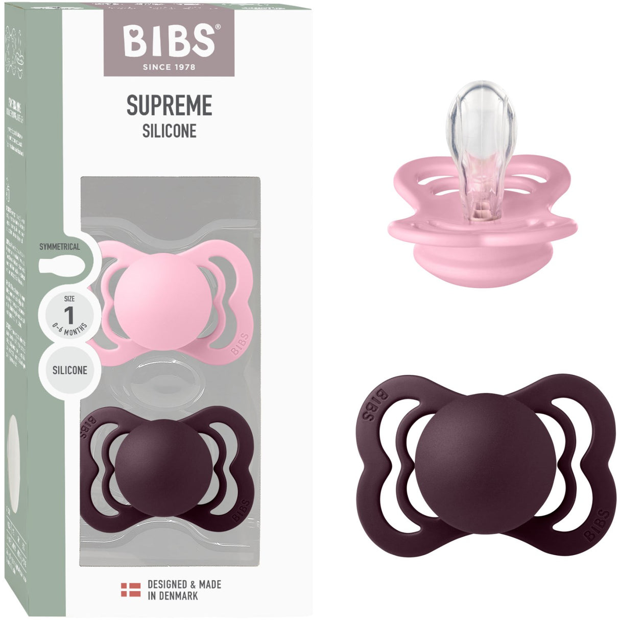Bibs Baby Pink/Plum Smokk Supreme 2-Pakning Silikon