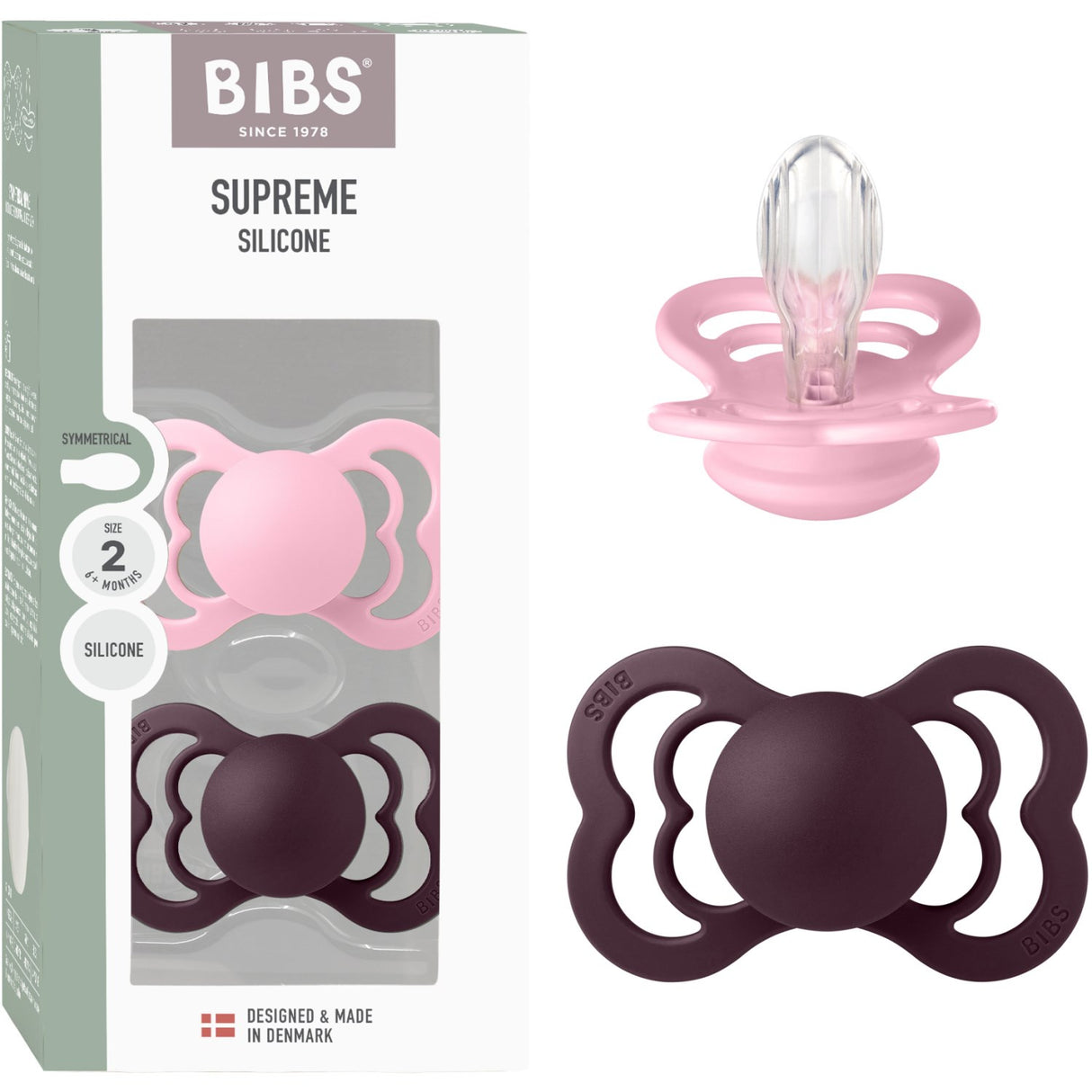 Bibs Baby Pink/Plum Smokk Supreme 2-Pakning Silikon