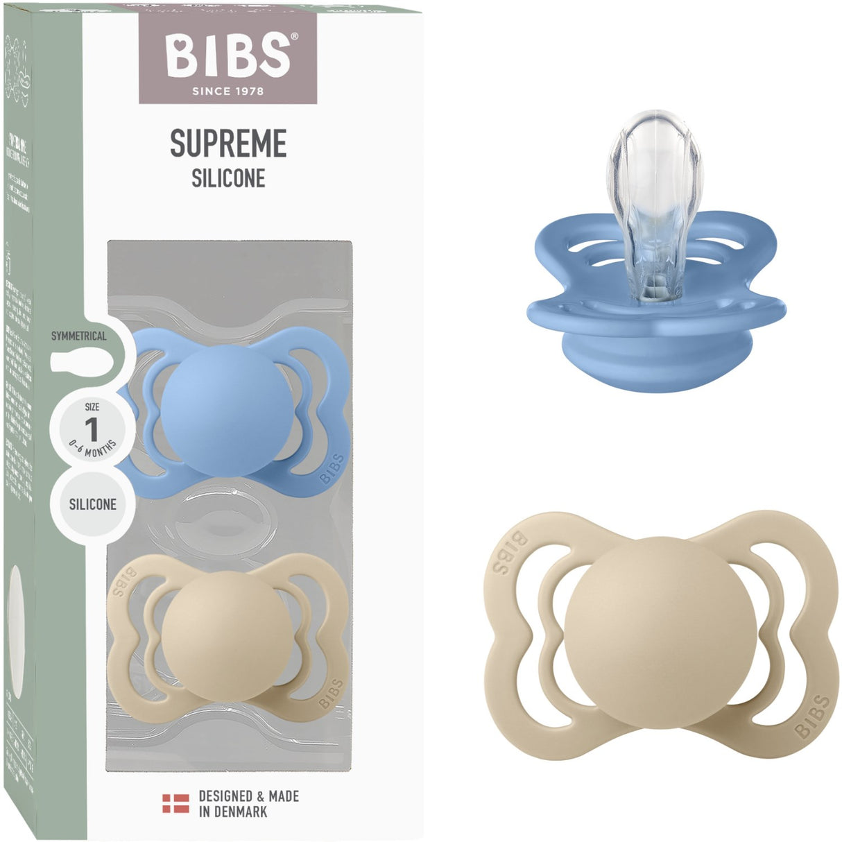 Bibs Vanilla/Sky Blue Smokk Supreme 2-Pakning Silikon