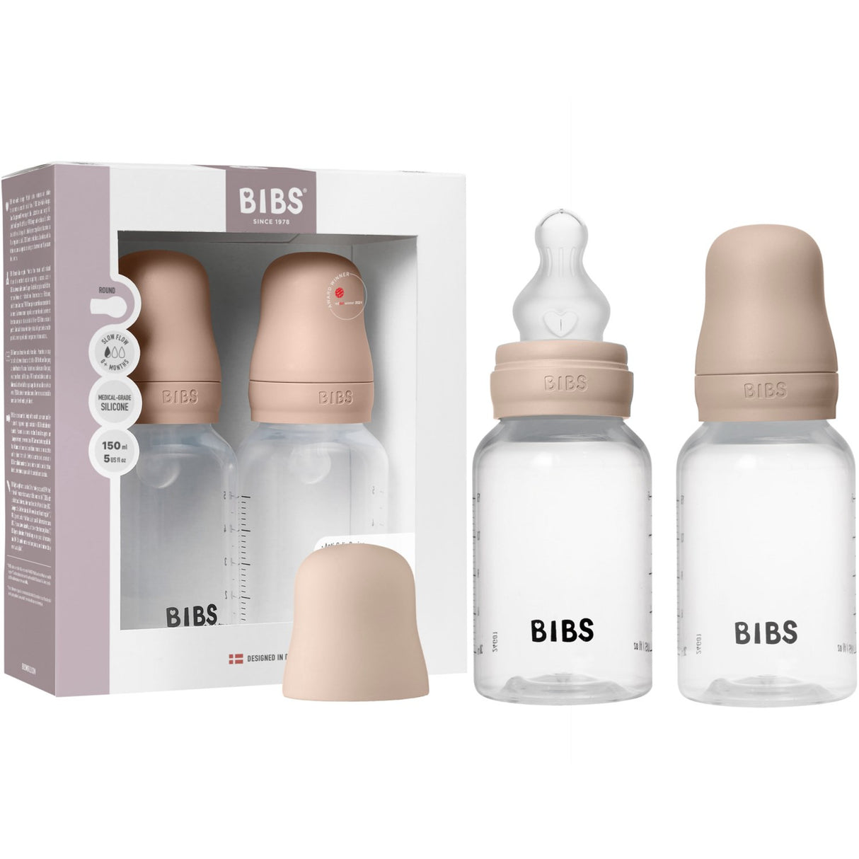 Bibs Blush Baby Flaske Round Silikon 2-Pakning 150 Ml Slow Flow
