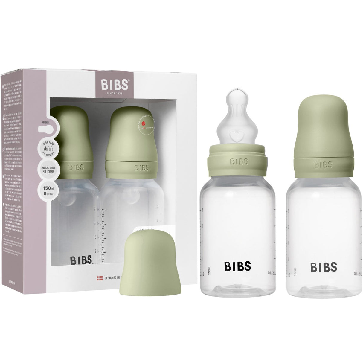 Bibs Sage Baby Flaske Round Silikon 2-Pakning 150 Ml Slow Flow