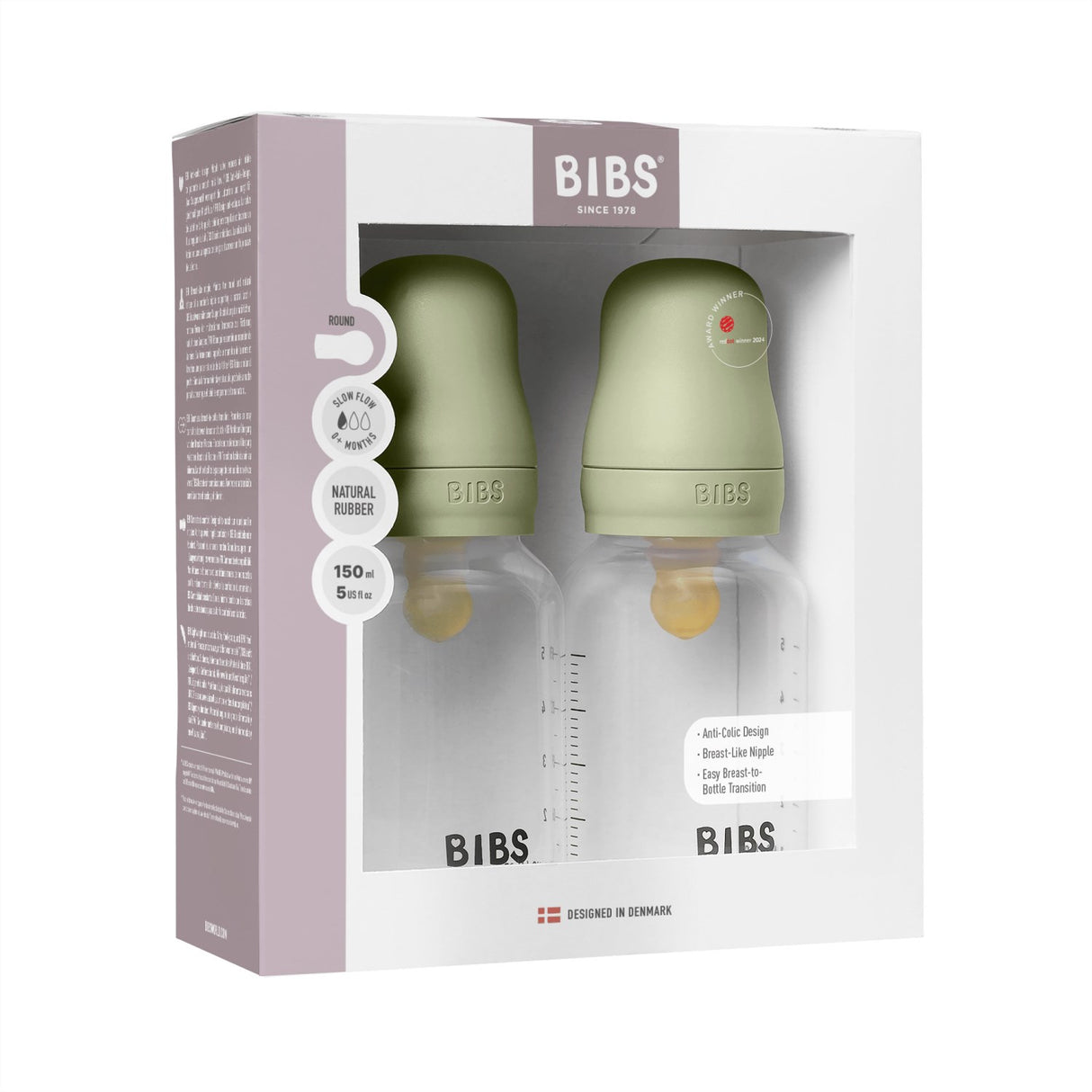 Bibs Sage Baby Flaske Round Latex 2-Pakning 150 Ml Slow Flow