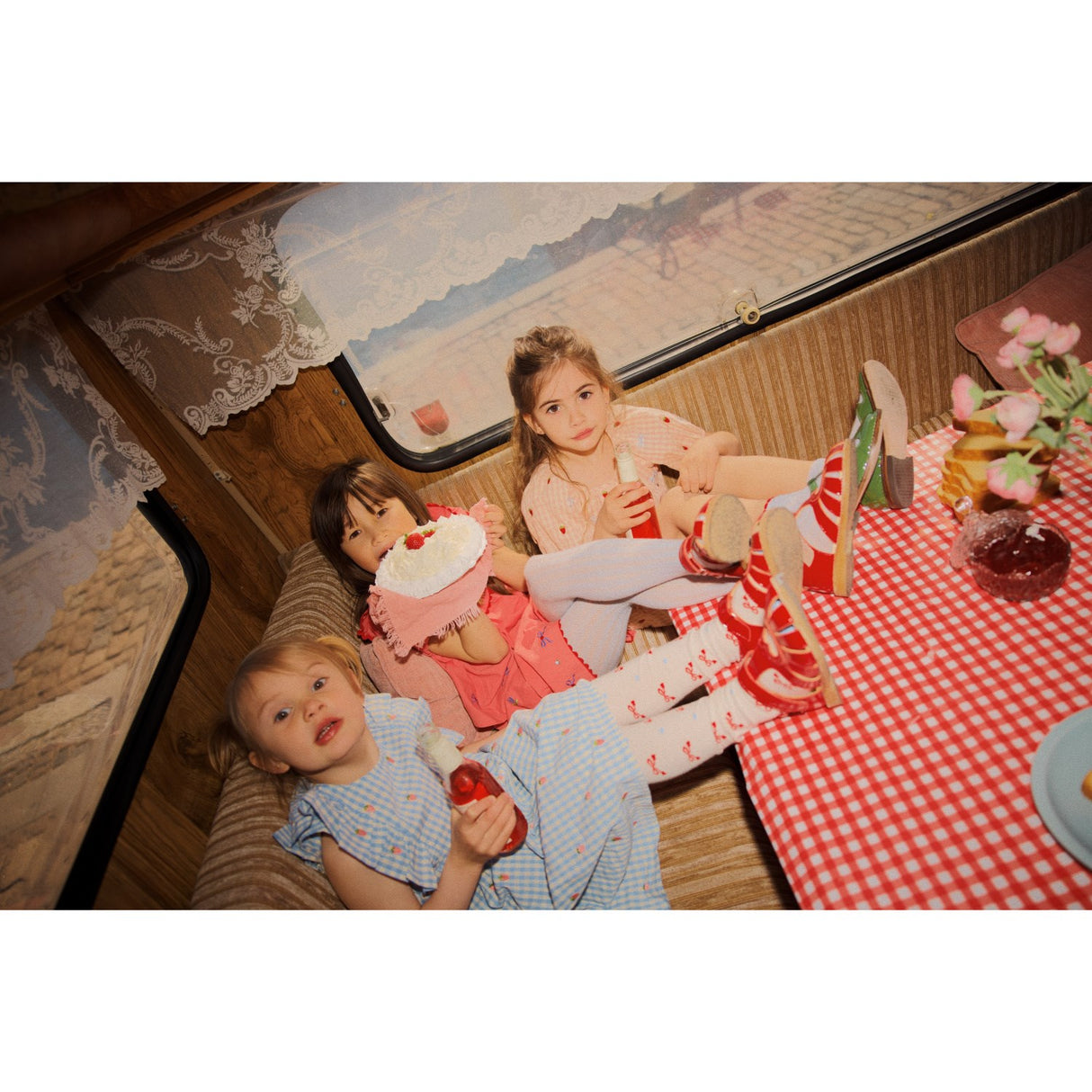 Flöss Berry/bow Gingham Dolly Bue Kjole