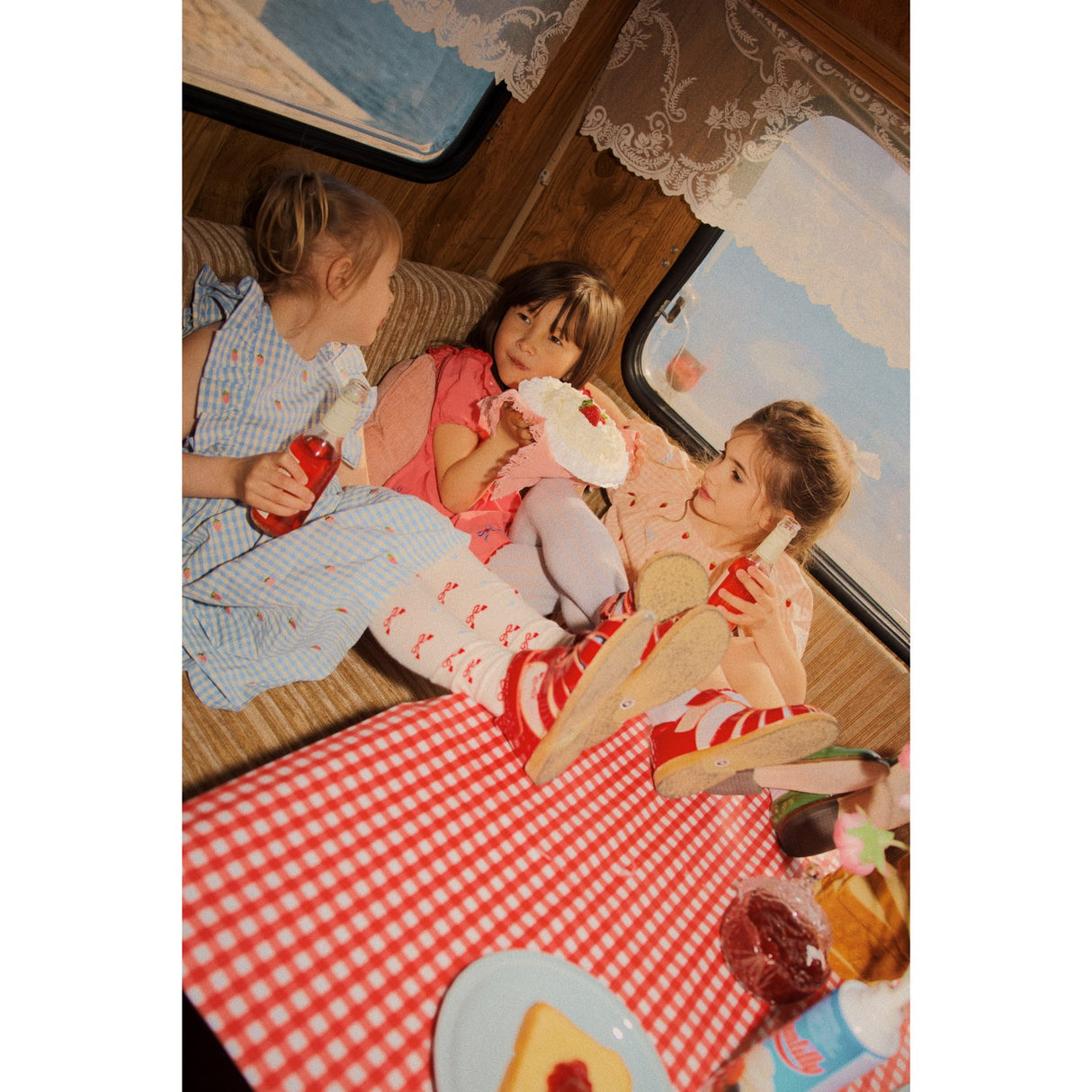 Flöss Berry/bow Gingham Dolly Bue Kjole