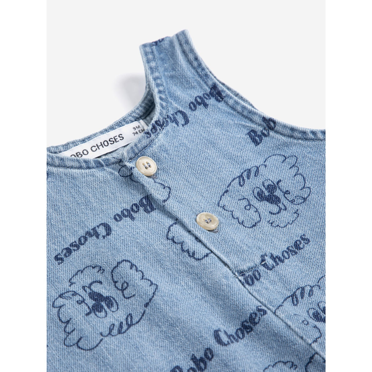 Bobo Choses Light Blue Pickles The Dog All Over Denim Playsuit