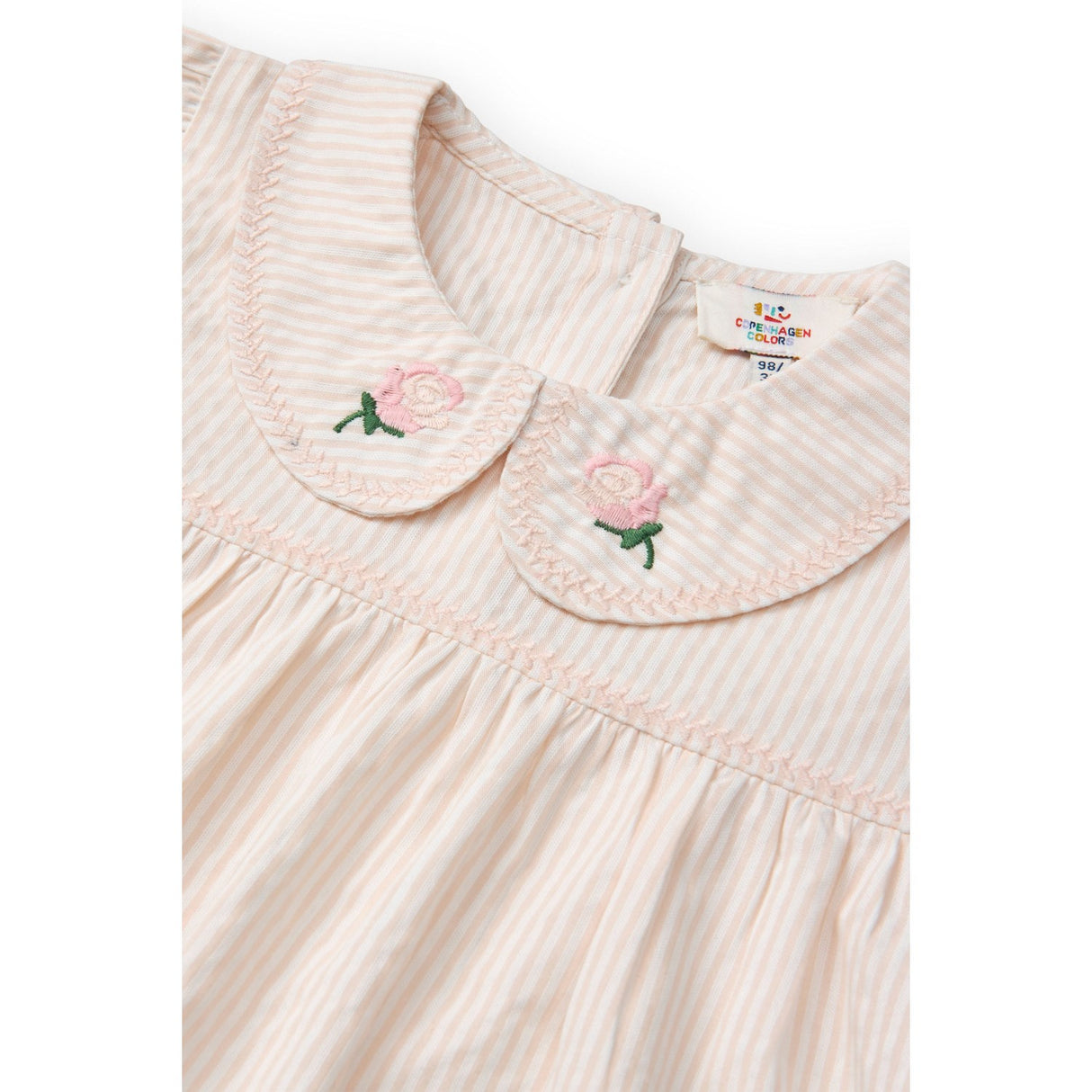 COPENHAGEN COLORS Dusty Rose W Cream Stripe Seersucker Bluse W. Halsbånd