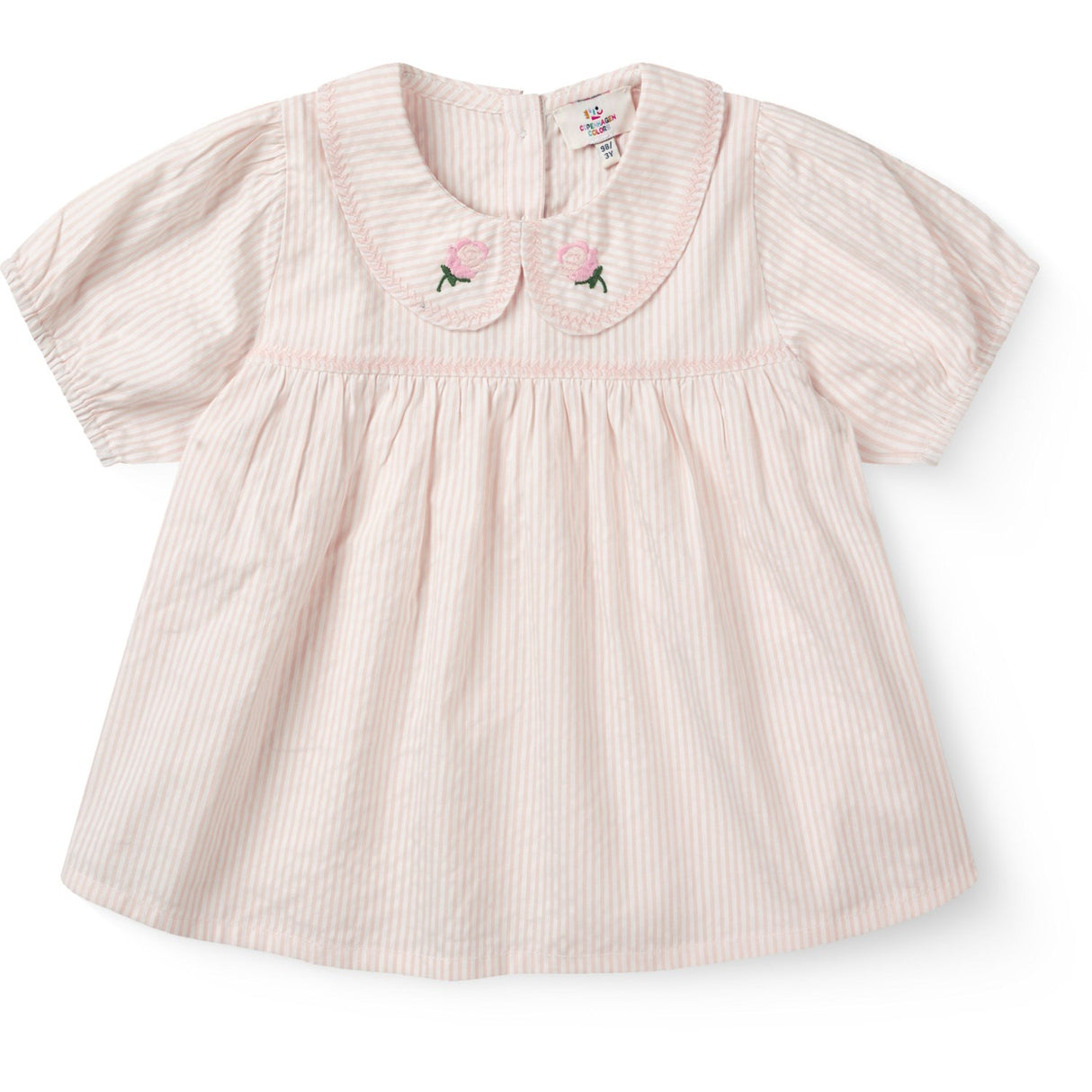 COPENHAGEN COLORS Dusty Rose W Cream Stripe Seersucker Bluse W. Halsbånd