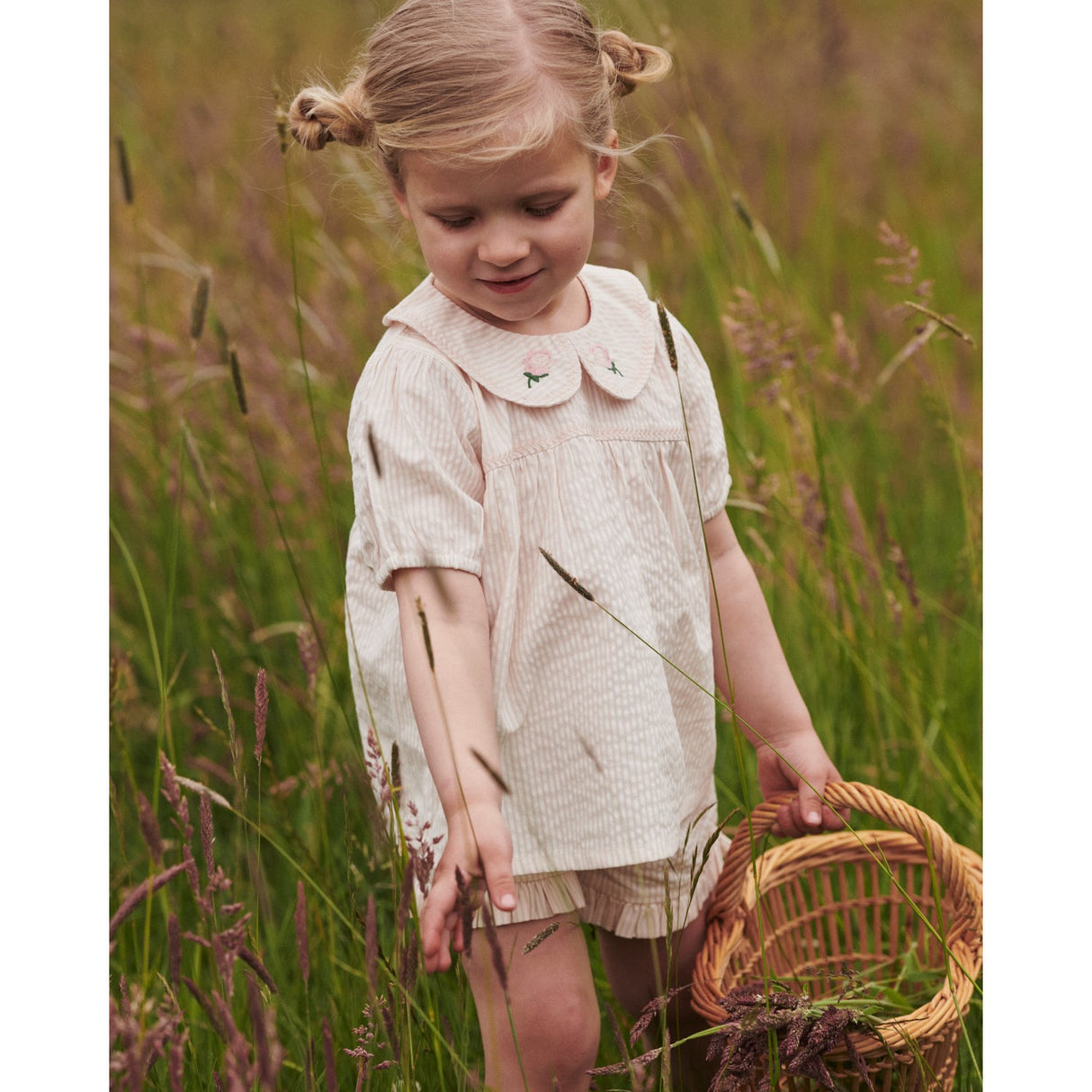 COPENHAGEN COLORS Dusty Rose W Cream Stripe Seersucker Bluse W. Halsbånd
