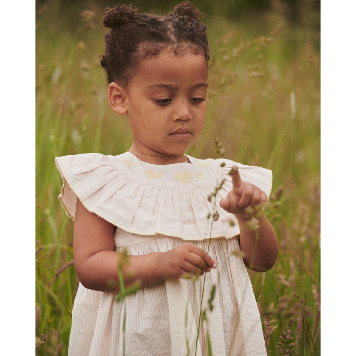 COPENHAGEN COLORS Dusty Rose W Cream Stripe W Yellow Seersucker Kjole W. Heart