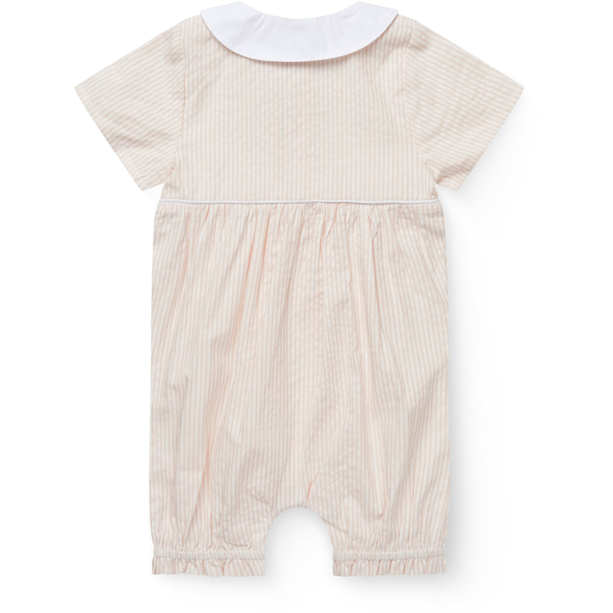 COPENHAGEN COLORS Dusty Rose W Cream Stripe Seersucker Romper W. Halsbånd