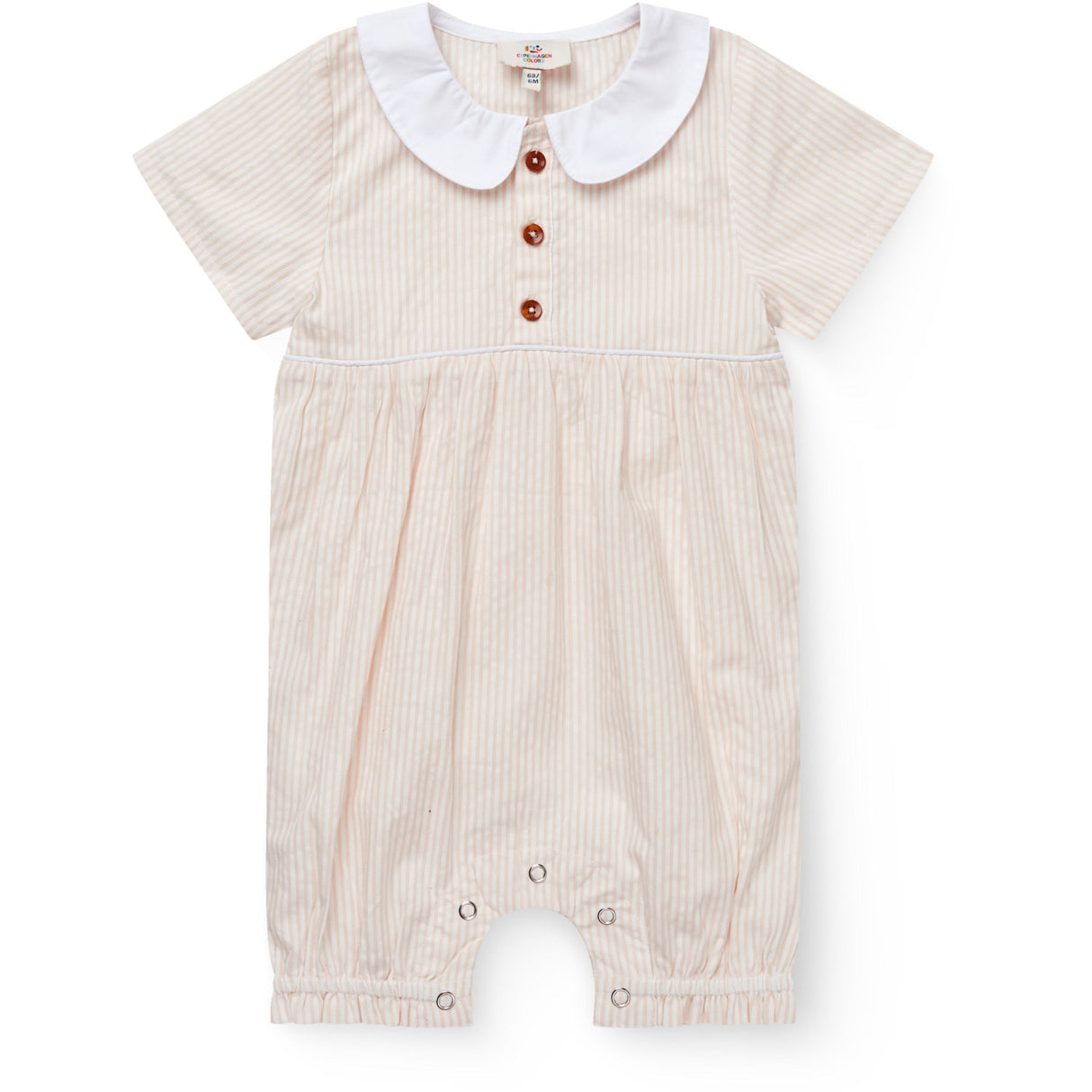 COPENHAGEN COLORS Dusty Rose W Cream Stripe Seersucker Romper W. Halsbånd