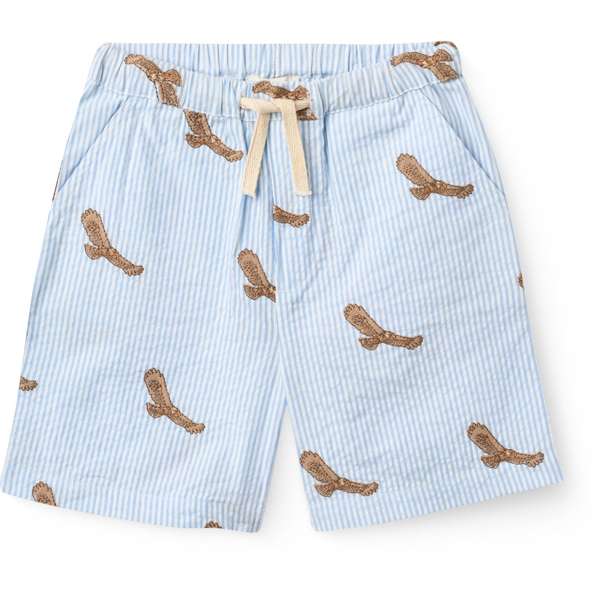 COPENHAGEN COLORS Sky Blue W Cream Stripe Seersucker Shorts W. Emb