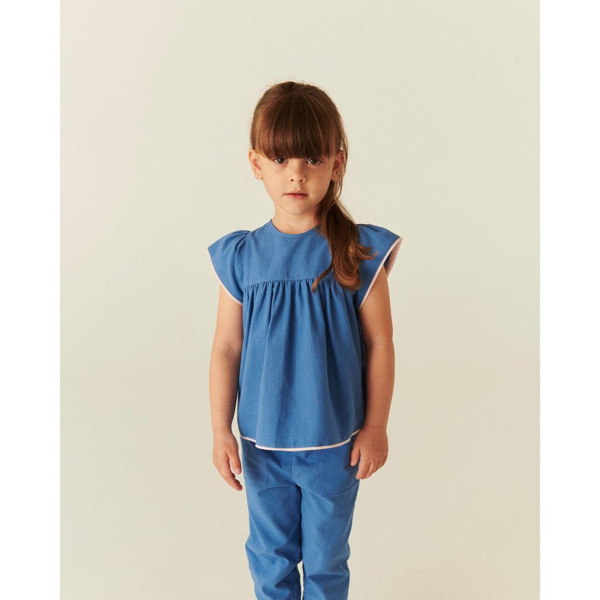 COPENHAGEN COLORS Ocean Blue Comb. Bluse W. Contrast Piping