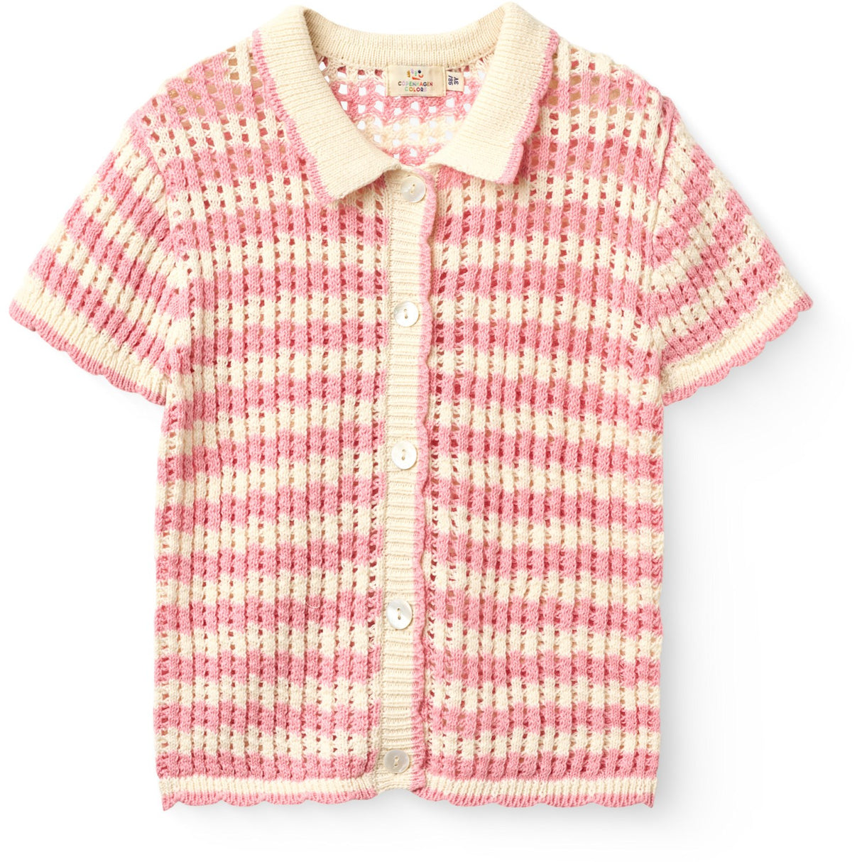 COPENHAGEN COLORS Pink/Cream Comb. Crochet Ss Cardigan