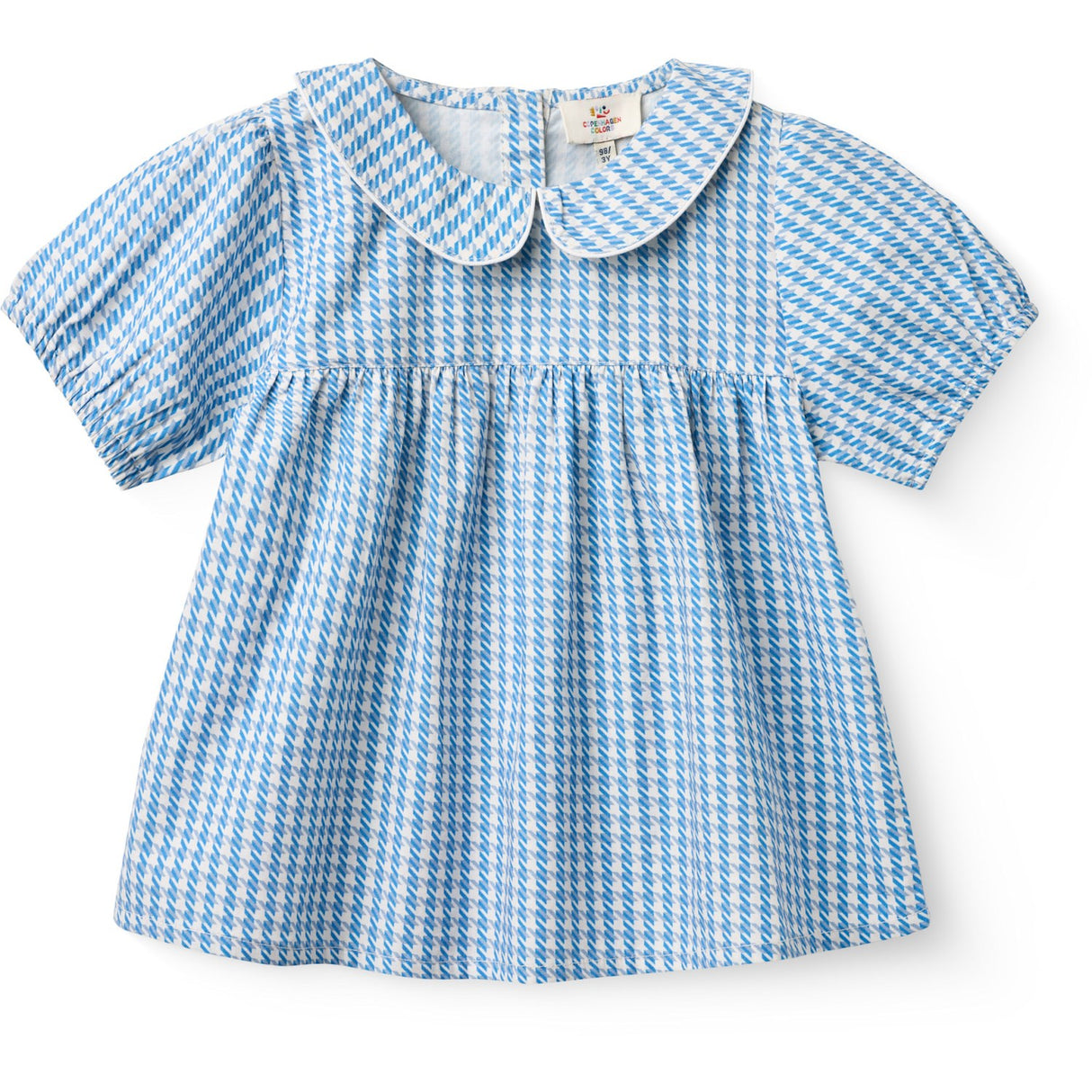 COPENHAGEN COLORS Blue Houndstooth Mini Houndstooth Bluse W. Halsbånd