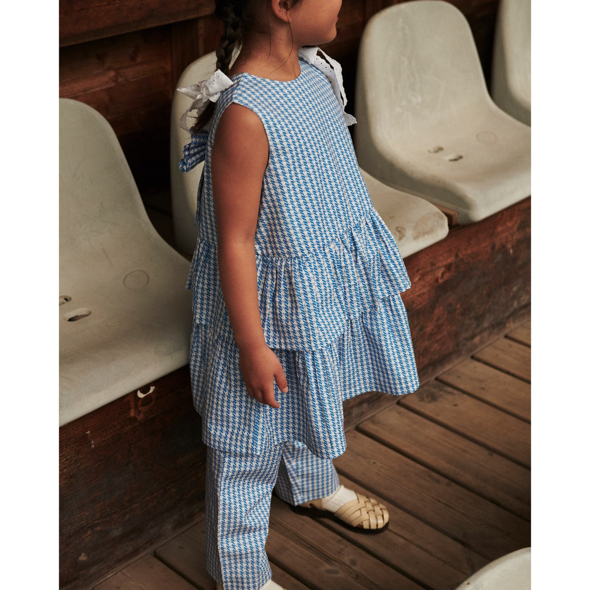 COPENHAGEN COLORS Blue Houndstooth Mini Houndstooth Kjole W. Bue