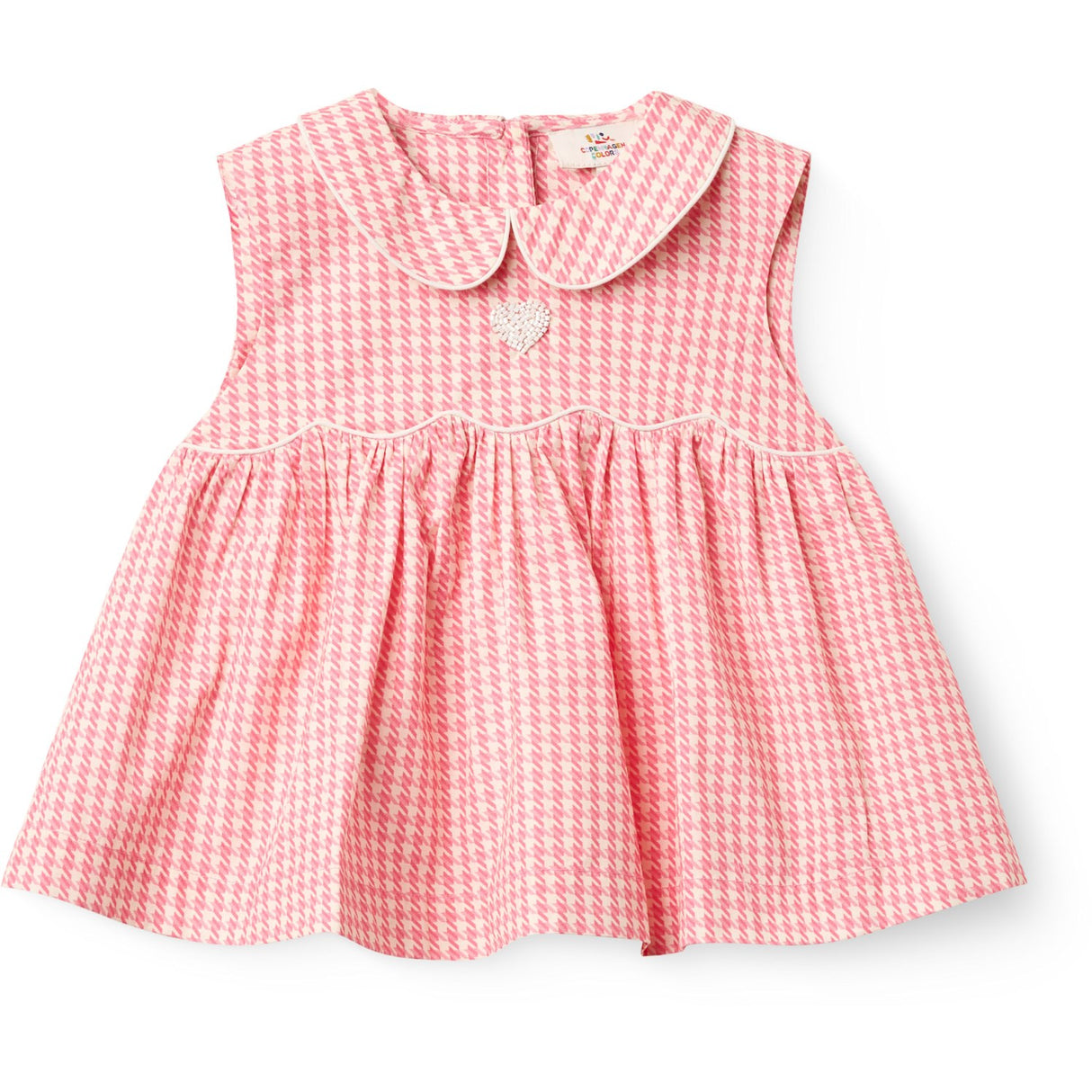 COPENHAGEN COLORS Pink Houndstooth Mini Houndstooth Ss Bluse W. Halsbånd