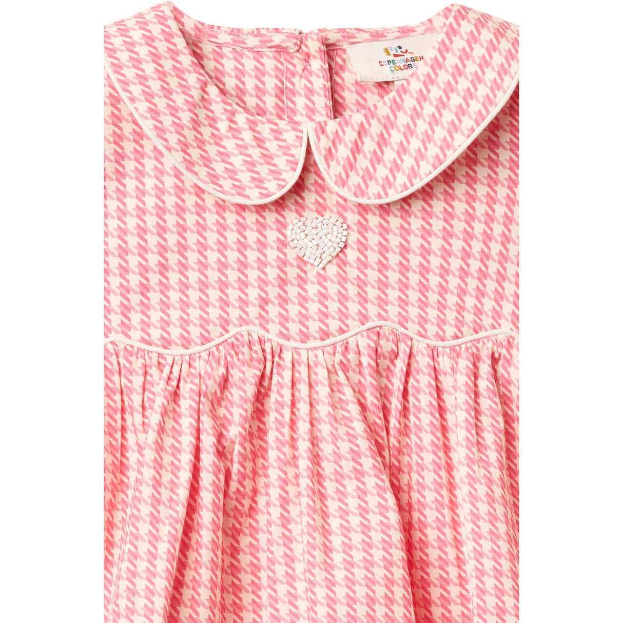 COPENHAGEN COLORS Pink Houndstooth Mini Houndstooth Ss Bluse W. Halsbånd
