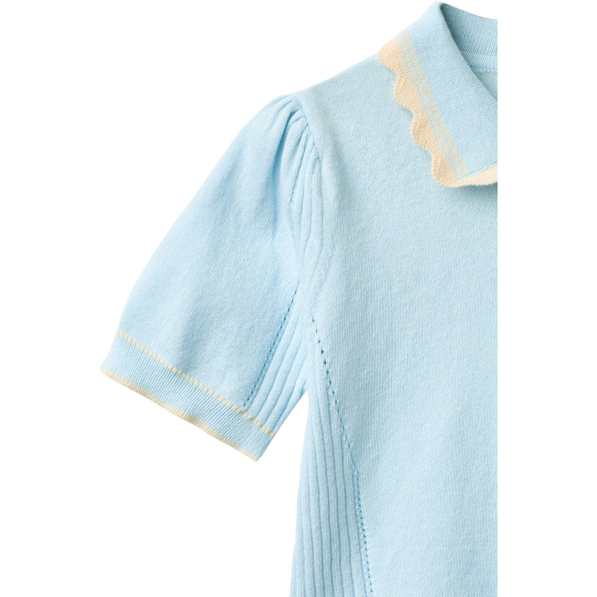 COPENHAGEN COLORS Ice Blue/Cream Comb. Strikket Peplum Bluse