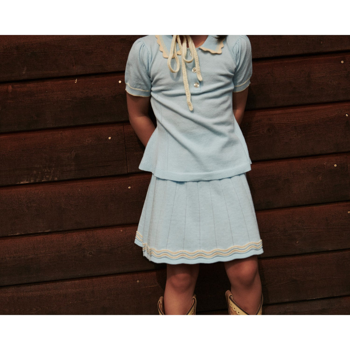 COPENHAGEN COLORS Ice Blue/Cream Comb. Strikket Tennis Skjørt