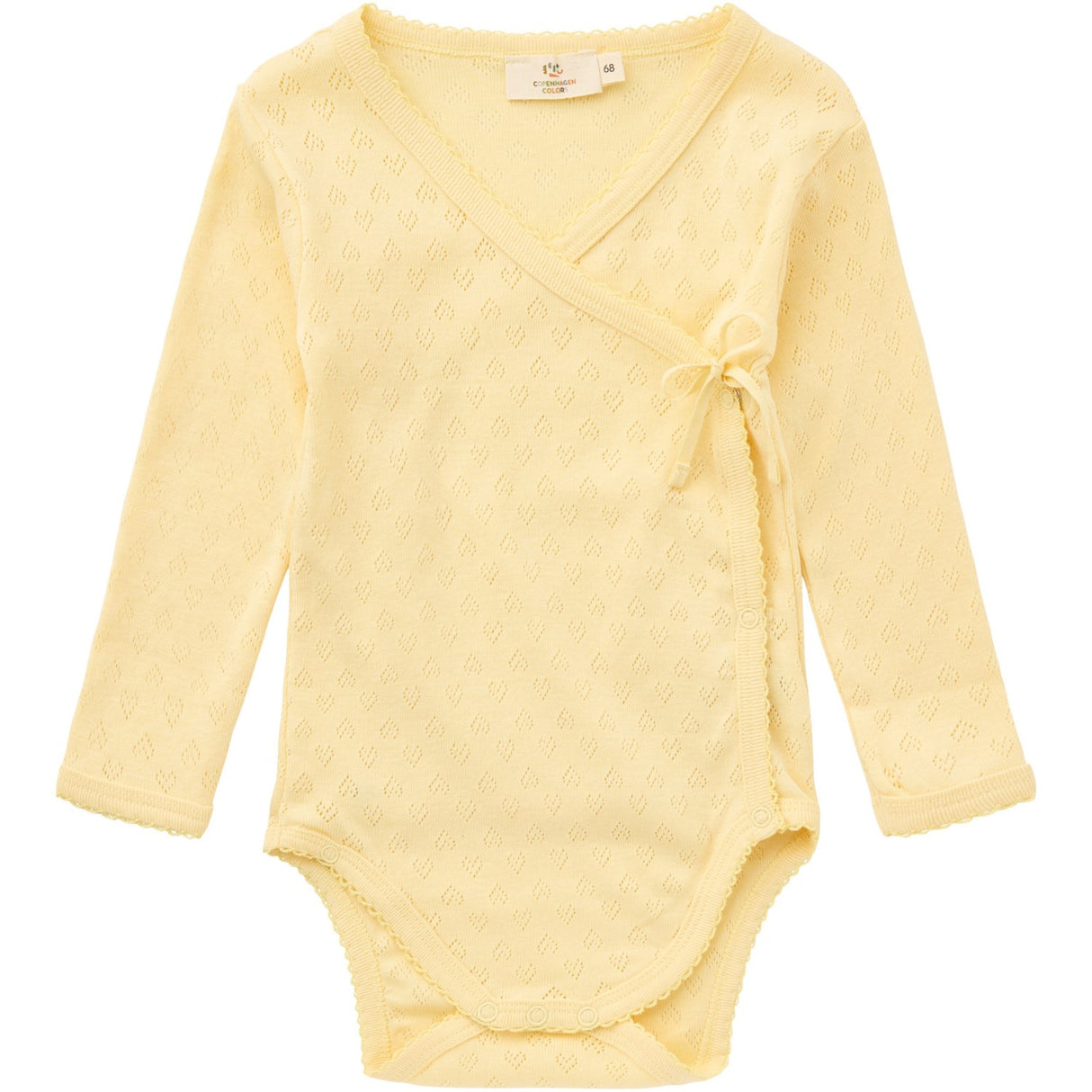 COPENHAGEN COLORS Pale Yellow Pointelle Heart Crossover Body Ls