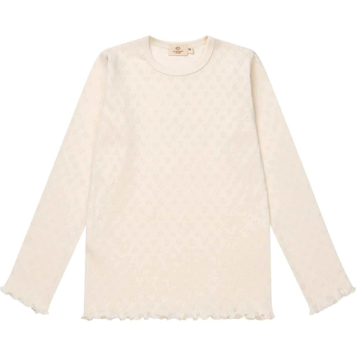 COPENHAGEN COLORS Cream Pointelle Heart Ls Tee