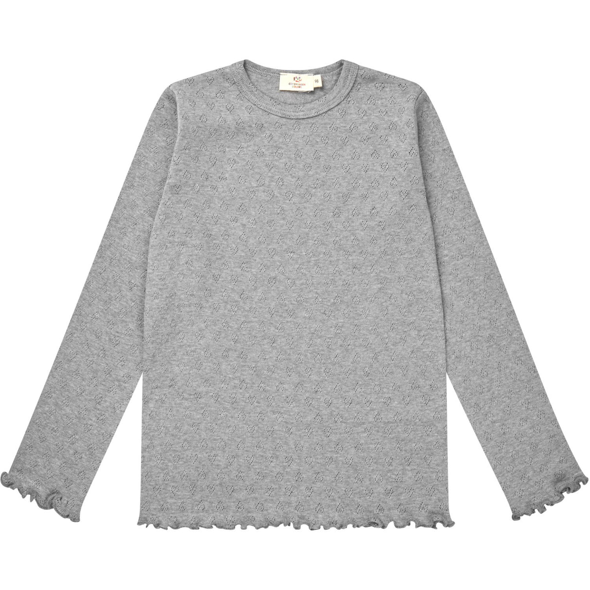 COPENHAGEN COLORS Grey Mel. Pointelle Heart Ls Tee
