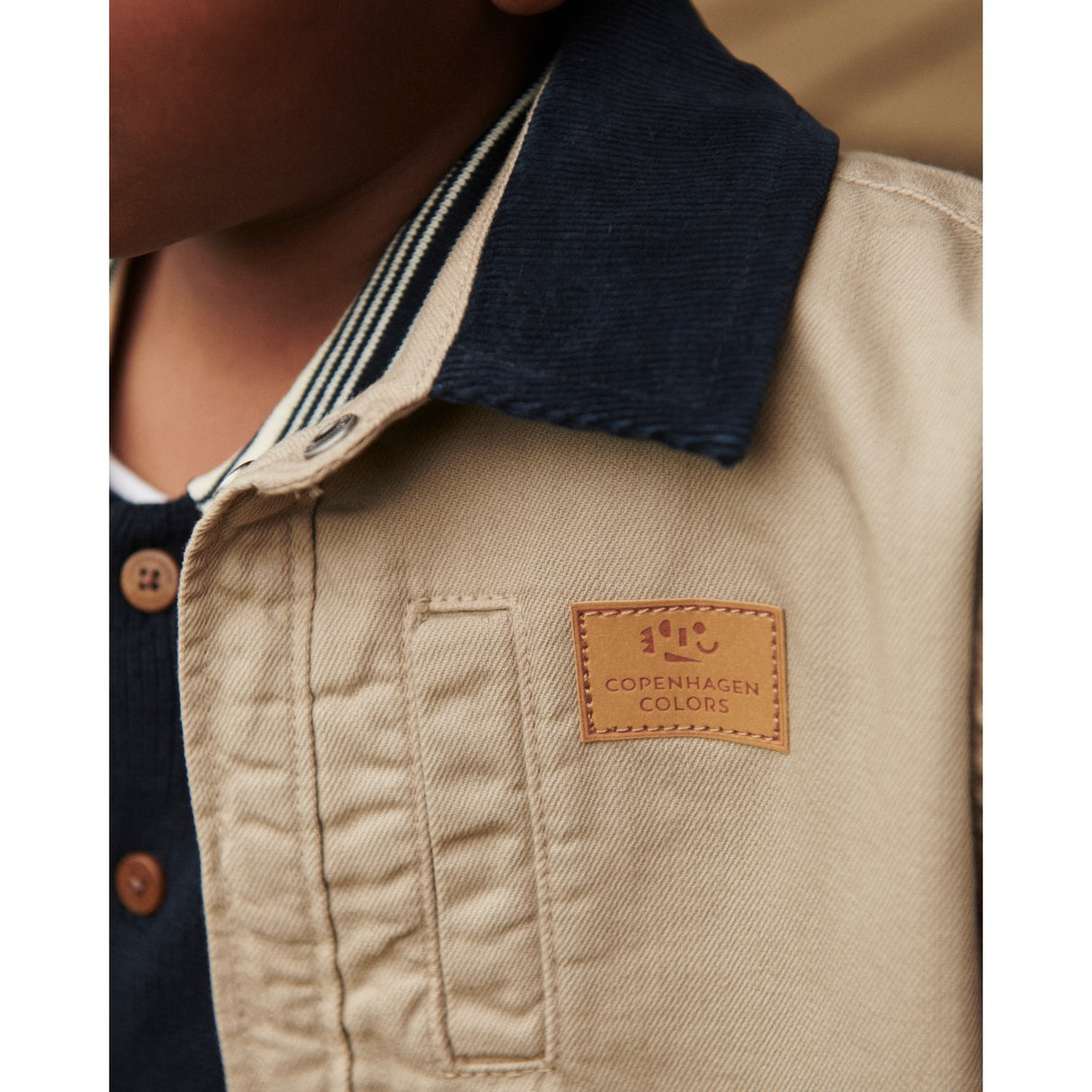 COPENHAGEN COLORS Beige Comb. Twill Jakke W. Corduroy Halsbånd