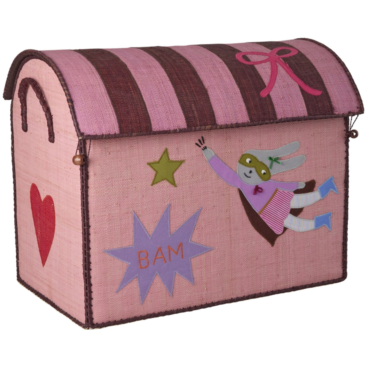 Rice Raffia Leketøy Baskets Med Hero Theme - Pink - Sett Of 3