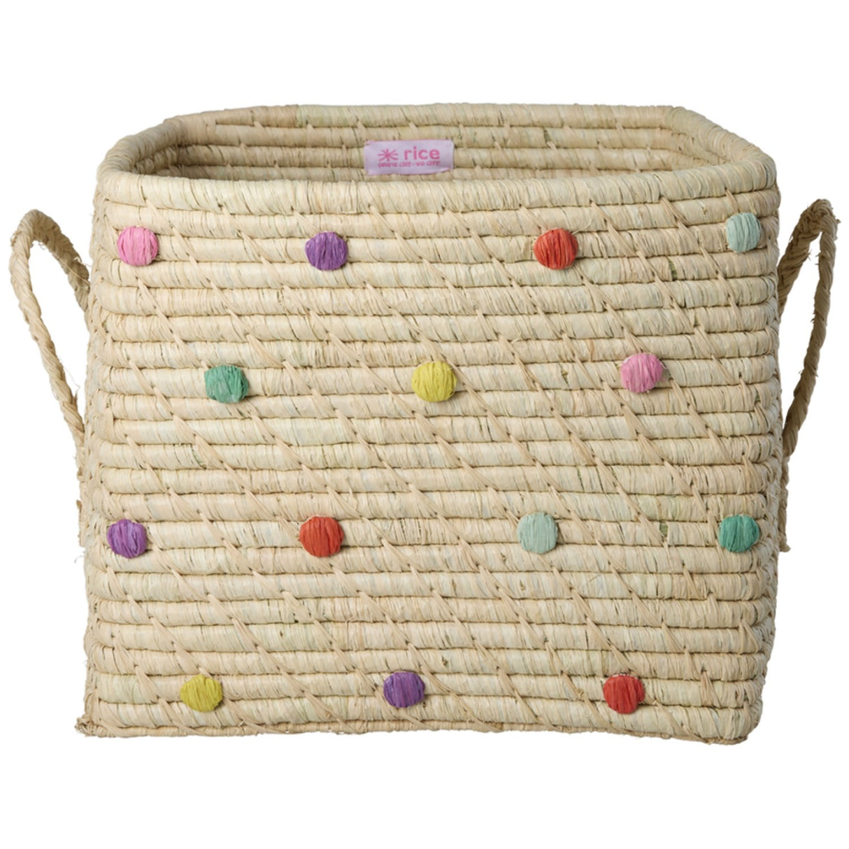 Rice Raffia Square Kurv Med Dots In Glory Days Colors