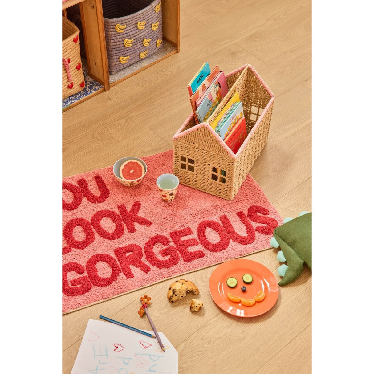 Rice Paper Rope Magazine Holder In House Shape Med Pink Details