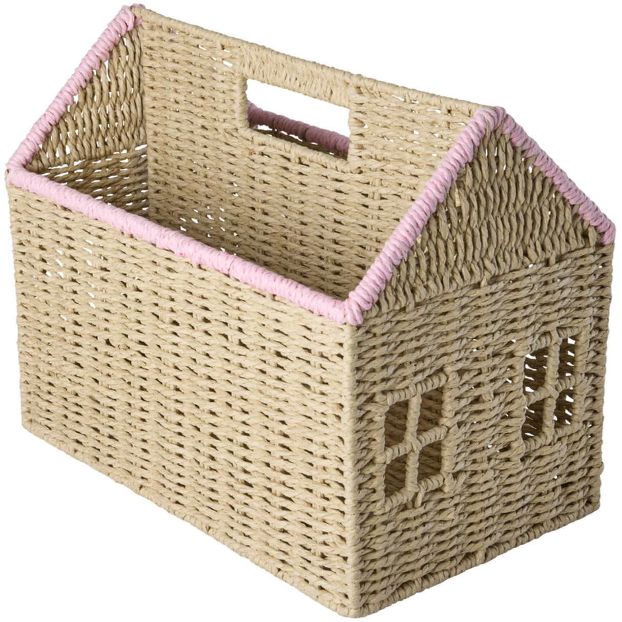 Rice Paper Rope Magazine Holder In House Shape Med Pink Details