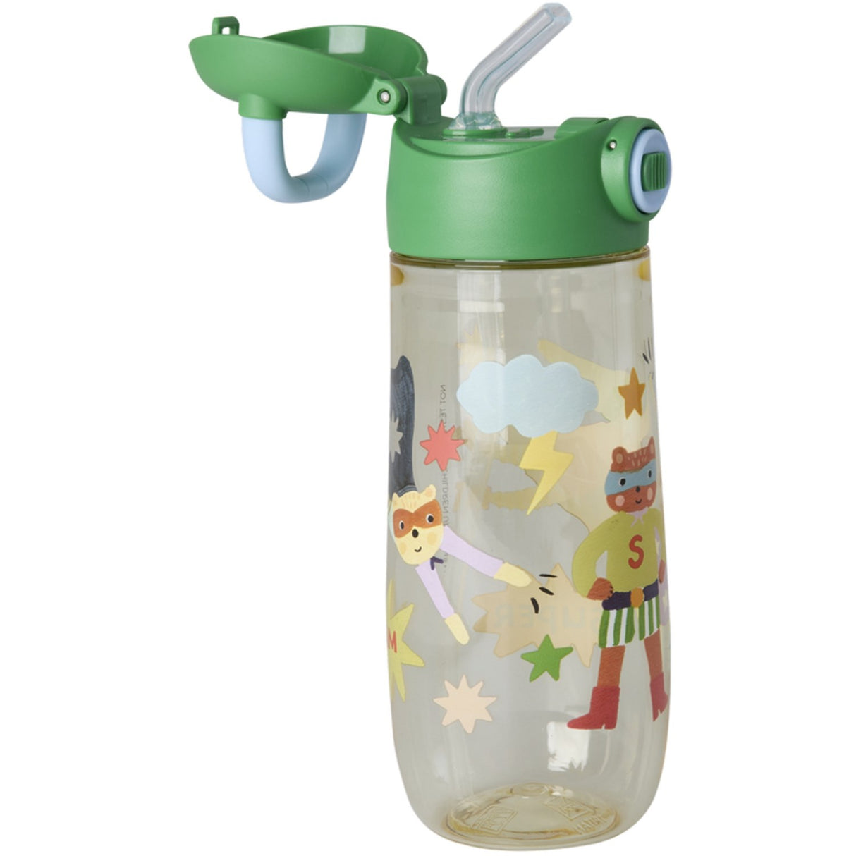 Rice Plastic Kids Drinking Flaske Med Hero Print - Green - 550 Ml