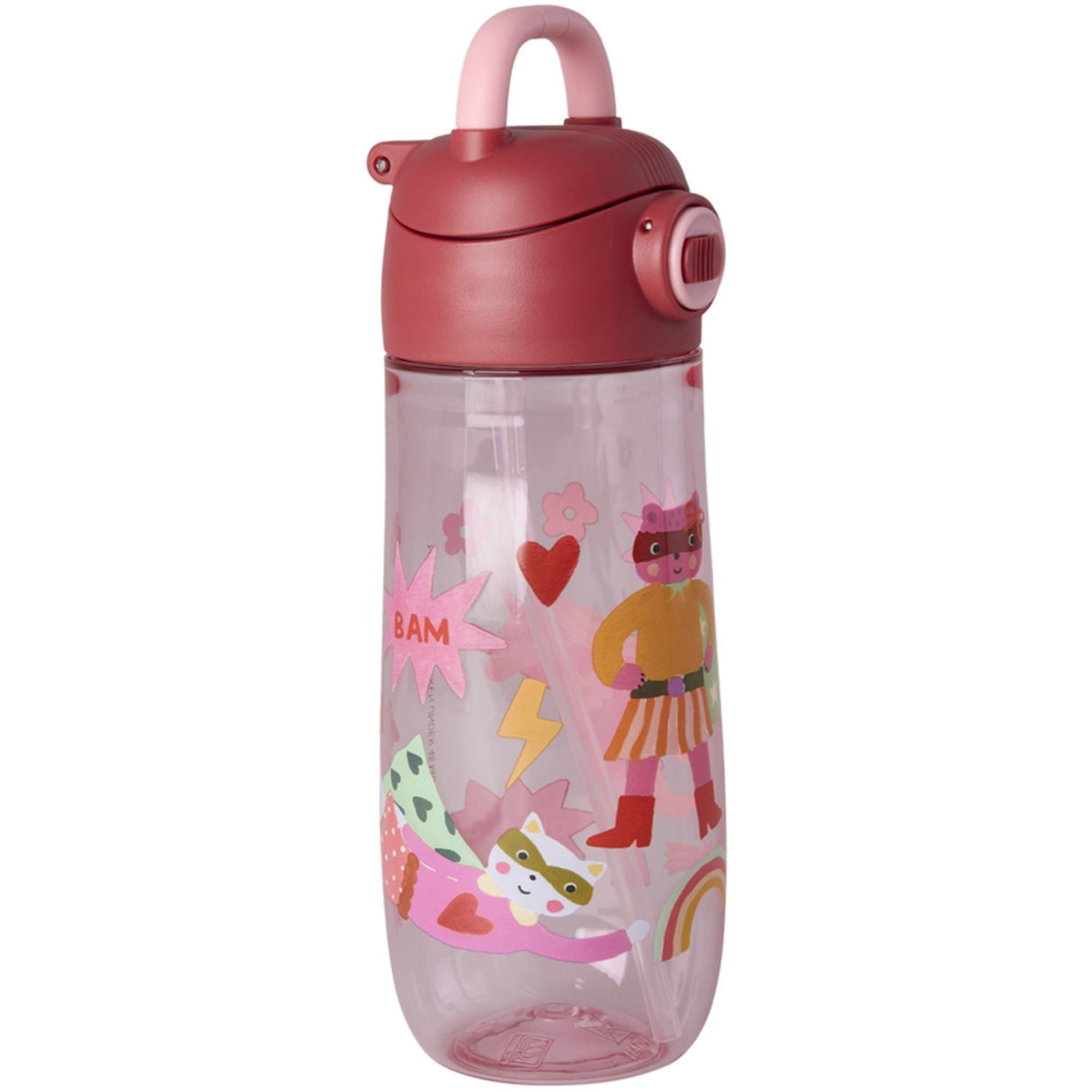 Rice Plastic Kids Drinking Flaske Med Hero Print - Pink - 550 Ml
