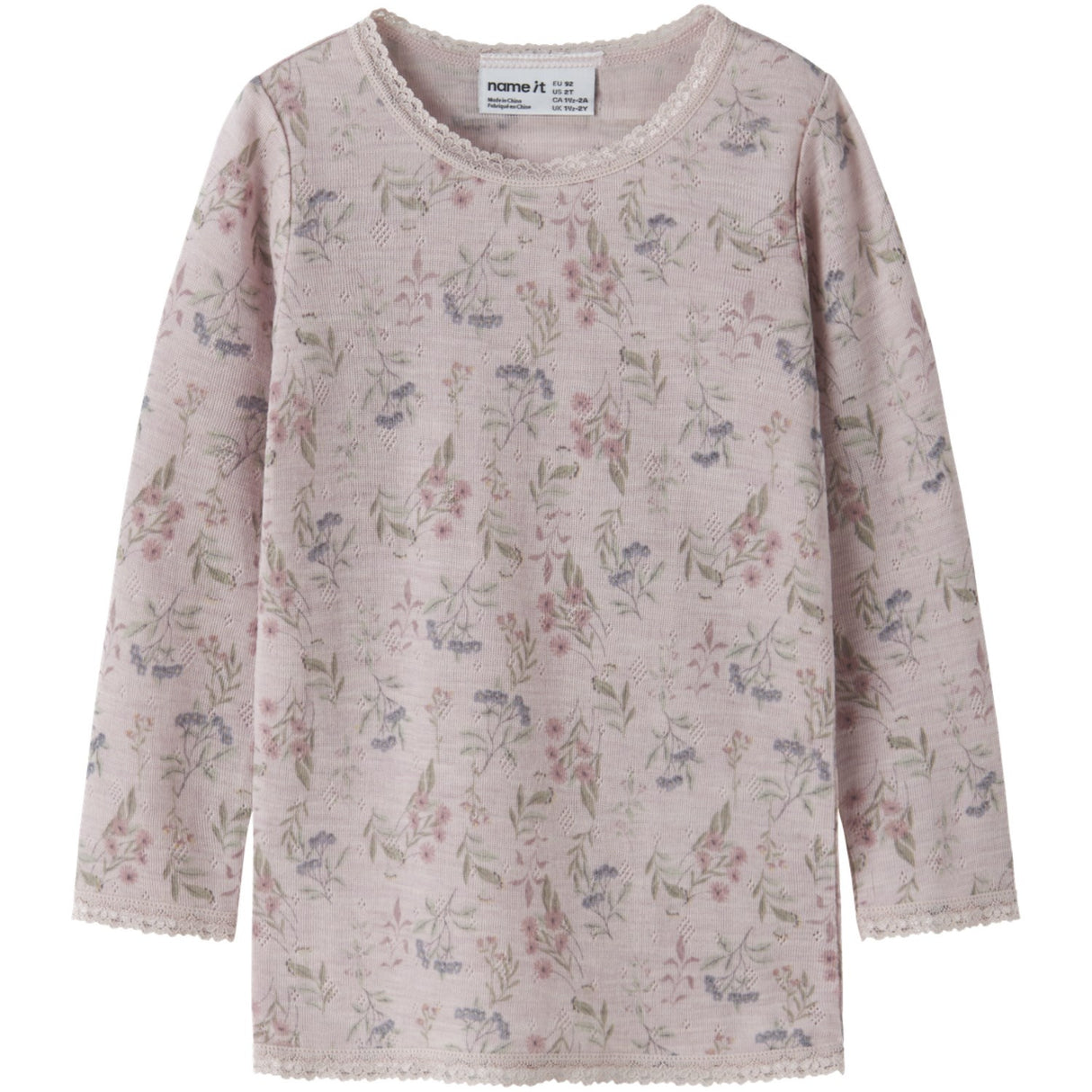 Name It Violet Ice Flowers + Leafs Nmfwang Ull Needle Ls Topp Noos