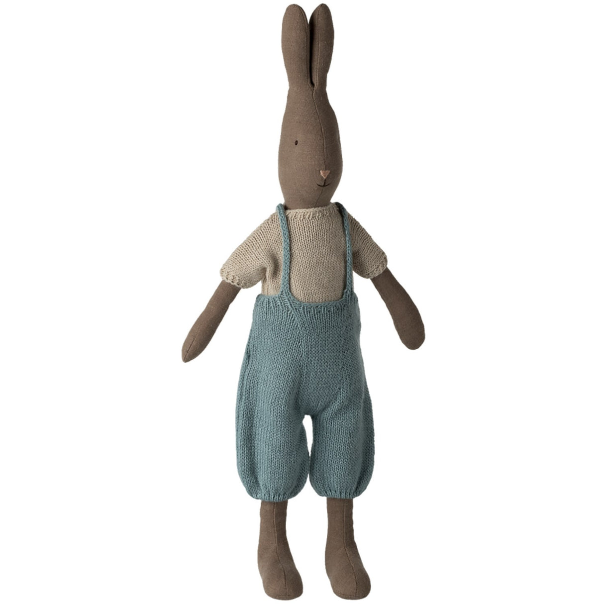 Maileg Kanin, Størrelse 3 - Brun - Strikket Blue Og Overall