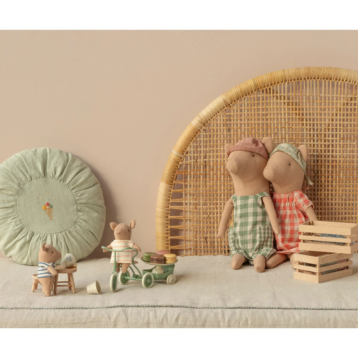 Maileg-gris i trekasse, baby - gutt