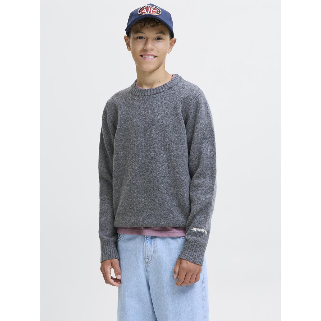 Jack & Jones Junior Dark Grey Melange Jornorrebro Strikk Crew Neck Ln Jnr