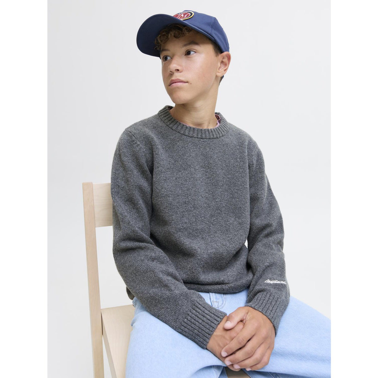 Jack & Jones Junior Dark Grey Melange Jornorrebro Strikk Crew Neck Ln Jnr