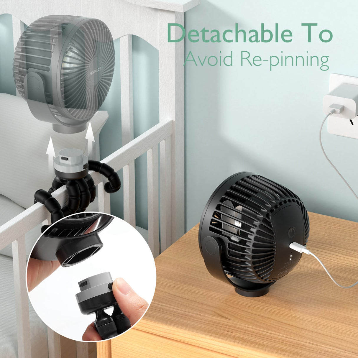 Momcozy Black Portable Stroller Fan