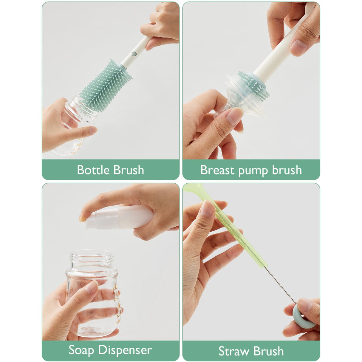 Momcozy Green 7 In 1 Baby Flaske Brush Sett