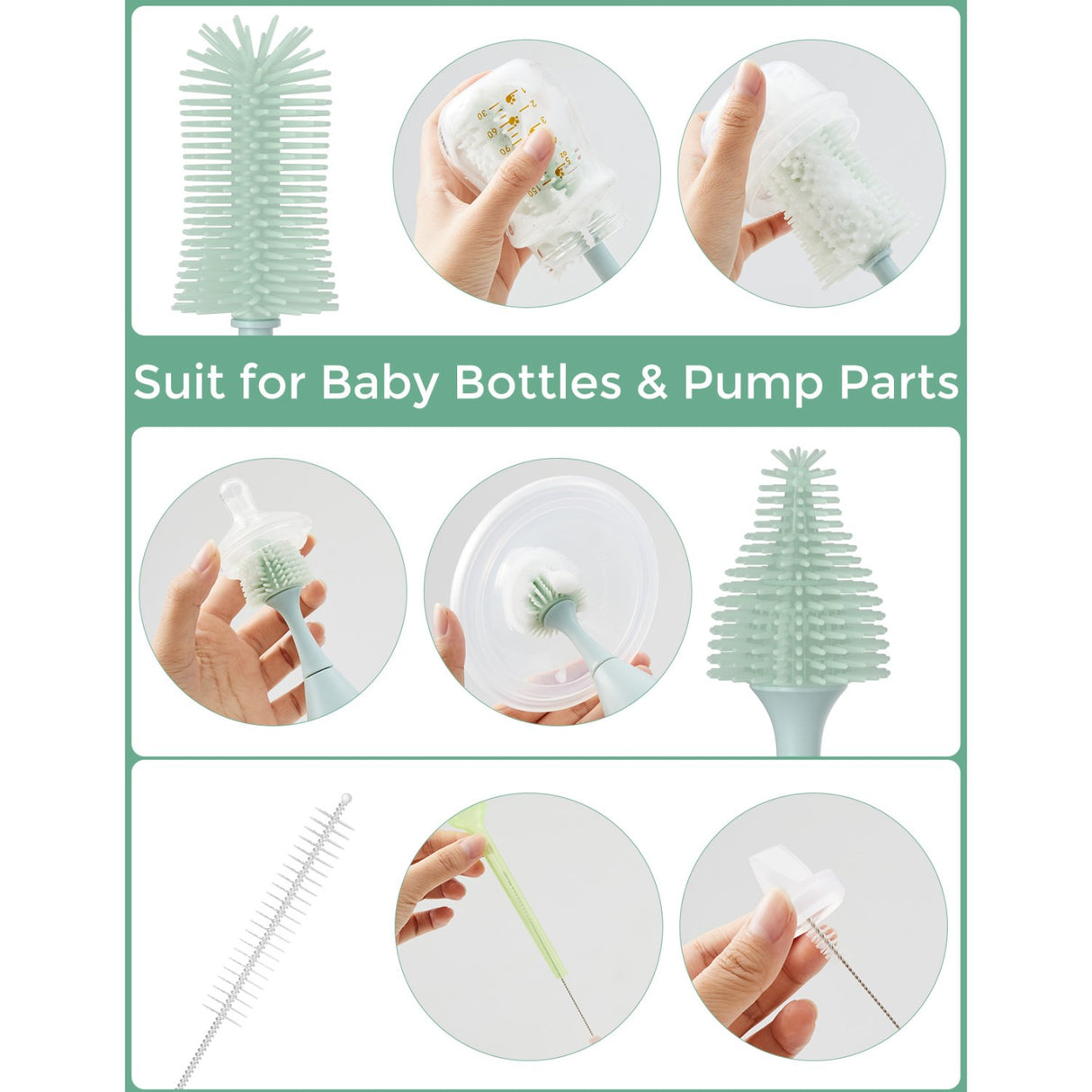 Momcozy Green Push-Press Design Flaske Brush Kit