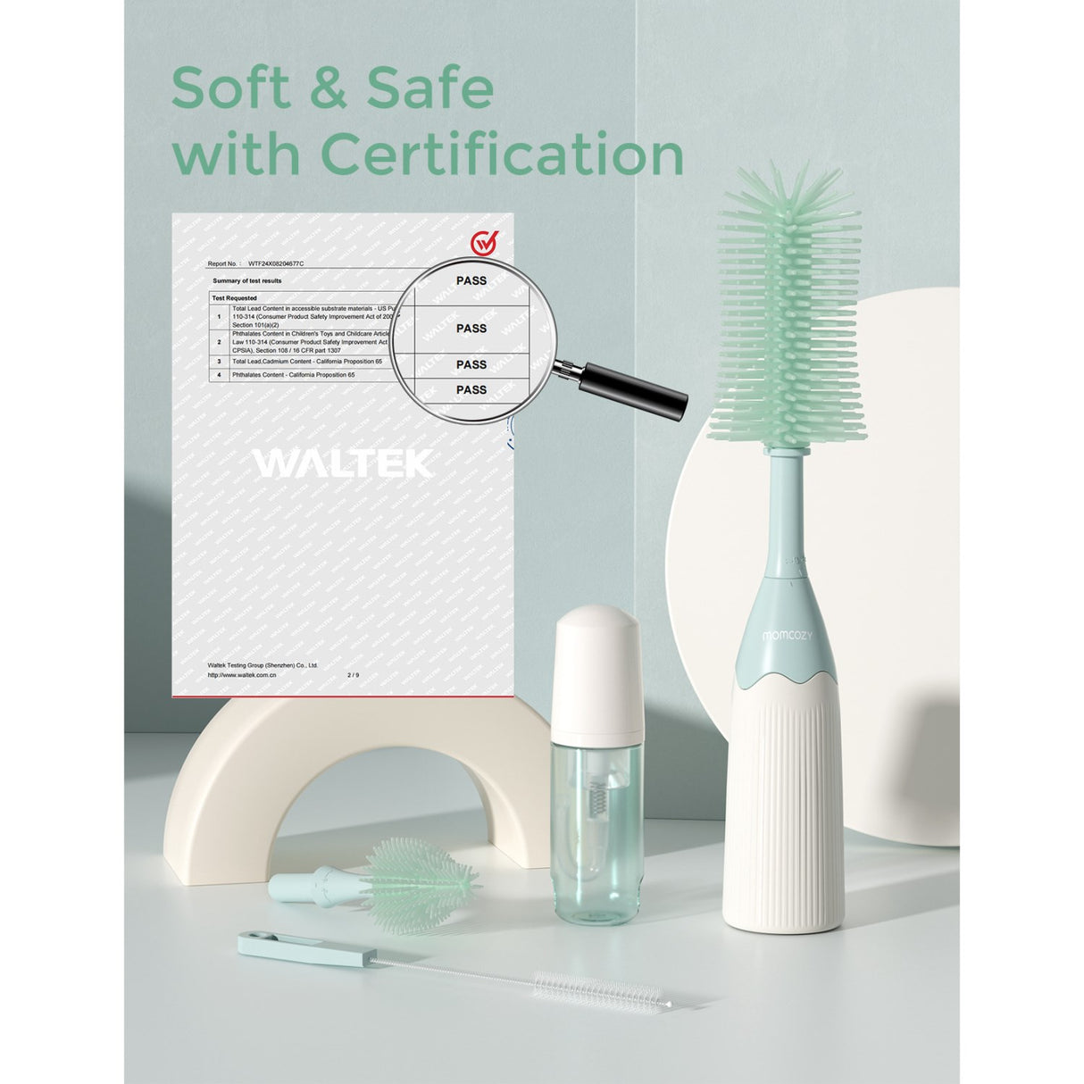 Momcozy Green Push-Press Design Flaske Brush Kit