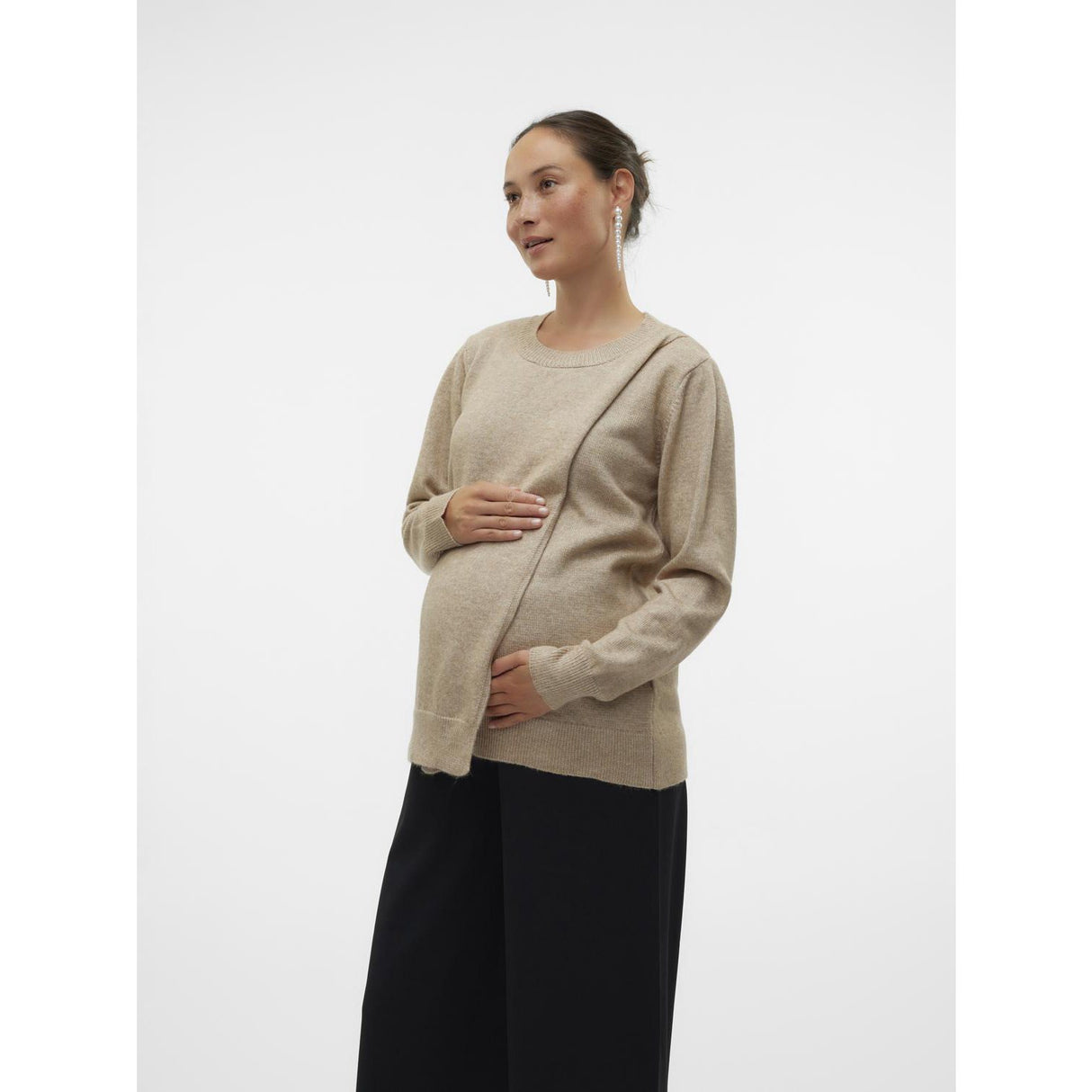 Mama;licious Natural Melange Mlnewanne Iris L/S Strikk Topp 2F Noos