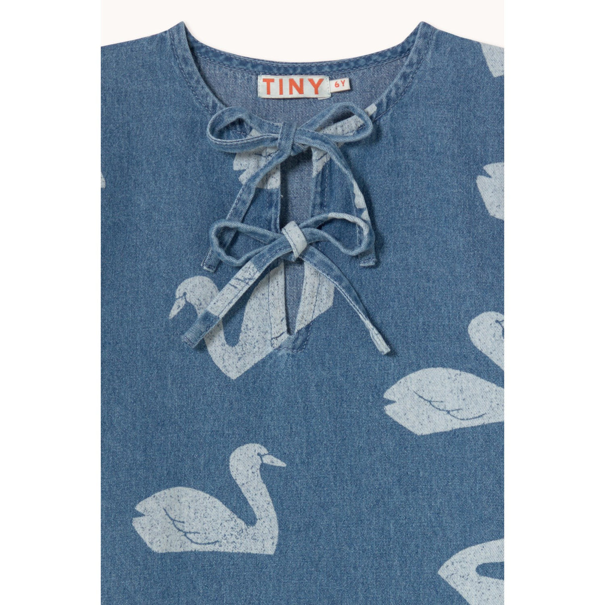 TinyCottons Medium Wash Denim Big Swans Kjole