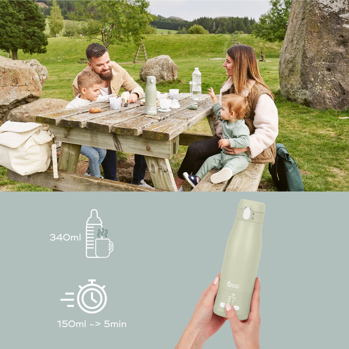 Babymoov Sage Green Moov & Feed Autonomous Flaske Warmer