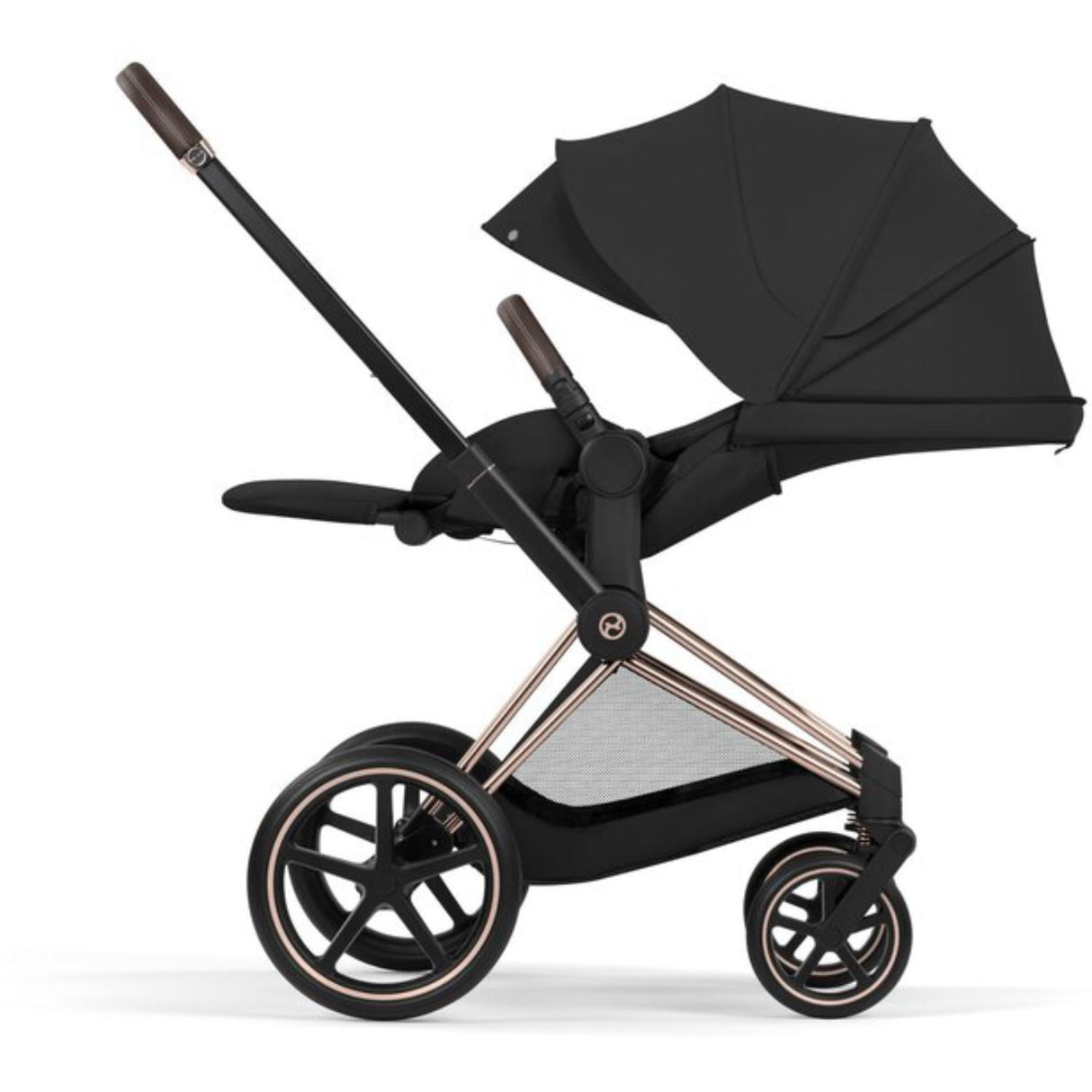 Cybex Sepia Black/Black Priam Comfort Rosegold Inklusiv Foldbar Liggedel