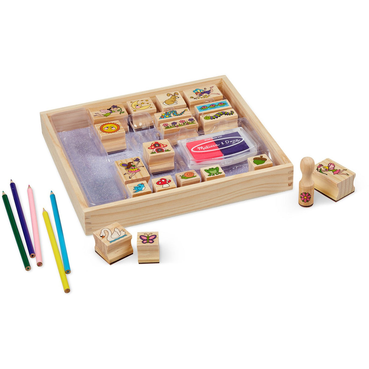 Melissa & Doug Multifarvet Wooden Stamp-A-Scene Fairy Garden